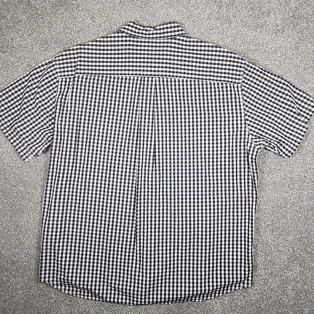 J Crew Button Up Shirt Mens XL Black Gray White Checkered Short Sleeve Pocket - Picture 8 of 10